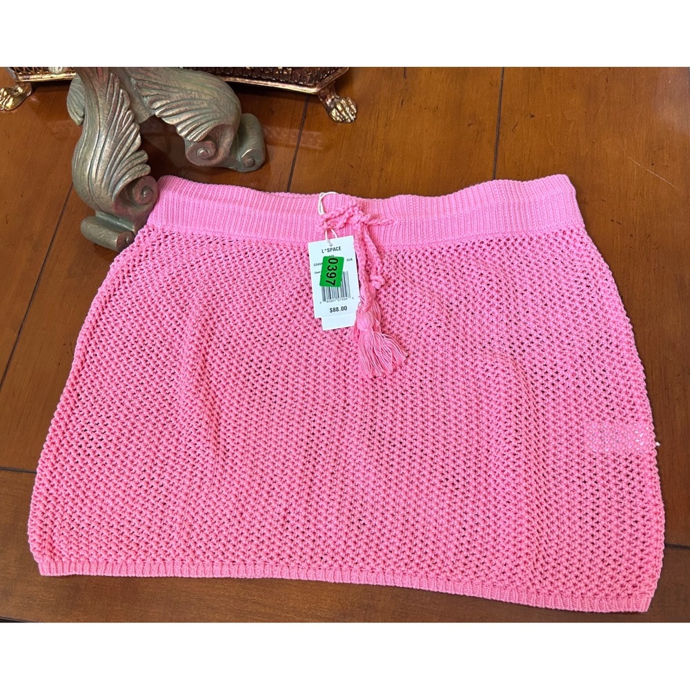L*Space Coast Is Clear Crochet Swim Cover-Up Skirt Guava Pink Women Medium NEW - Picture 2 of 4